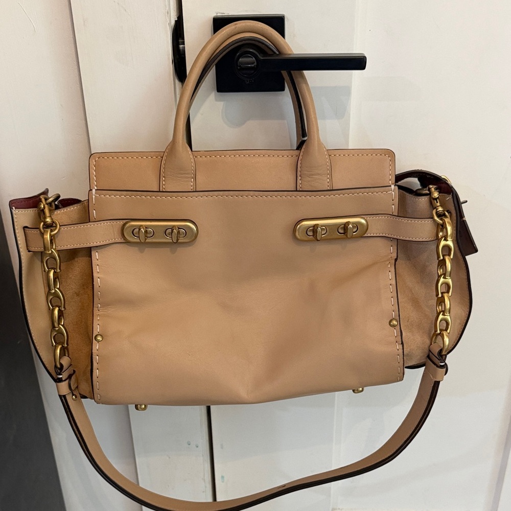Coach 1941 Double Swagger Leather Satchel Handbag in Tan  Tote